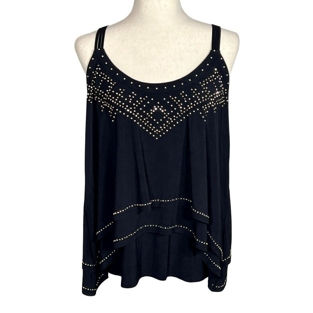 WHITE HOUSE BLACK MARKET Sequined Tiered Tank  Top Black Sz L EUC